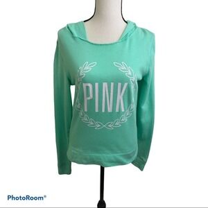 Pink Victoria Secret green hoodie sweater. Size XS